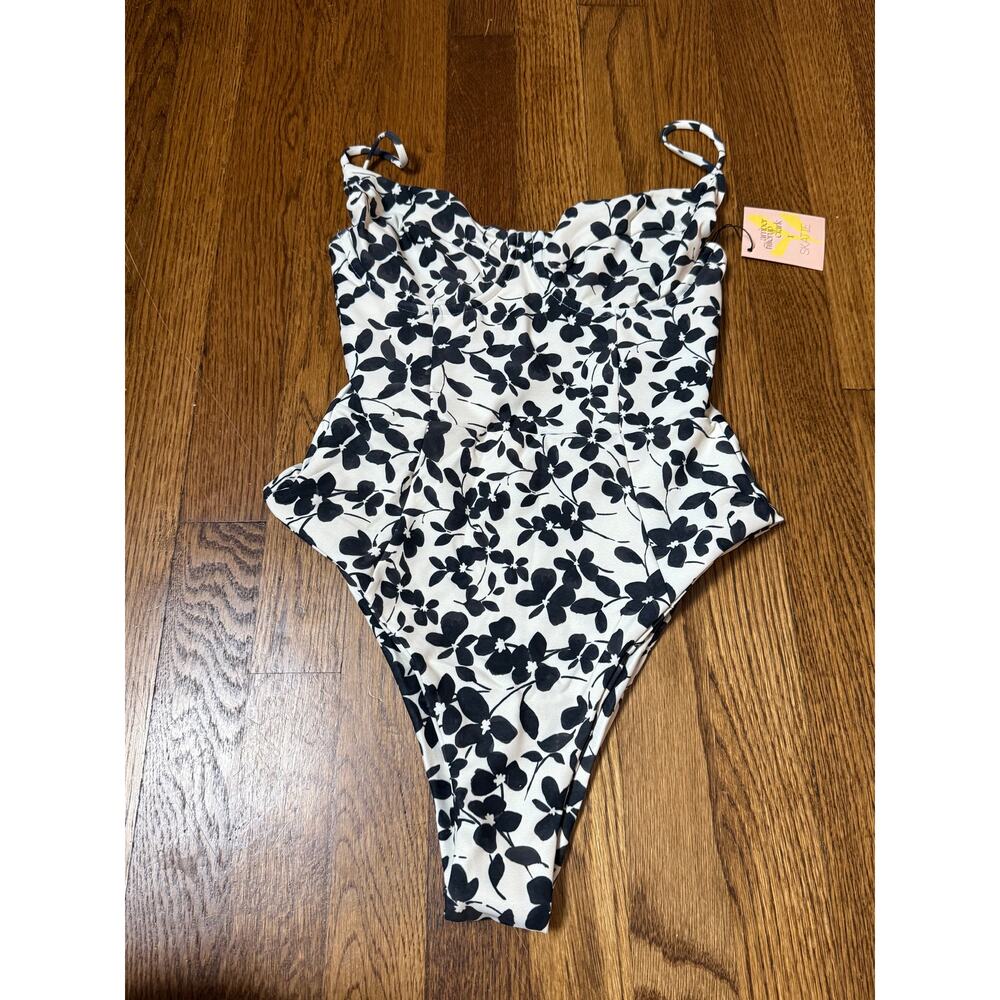 Skatie Black and White Floral One Piece Swimsuit